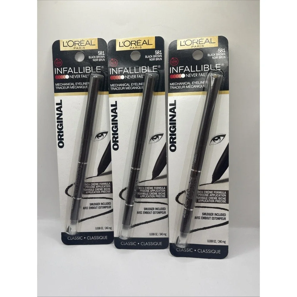 L'Oreal Paris Infallible Pencil Eyeliner + Smudger #581 BLACK BROWN Lot Of 3